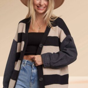 Shop Iowa Striped Denim Sleeve Cardigan Striped Denim Sleeve Cardigan