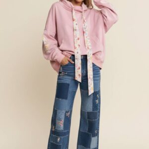 Funnel Neck Floral Patchwork Sweater