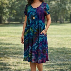 Shop Iowa Tie Dye Dress Cap Sleeves Dk Blue Tie Dye Dress Cap Sleeves Dk Blue