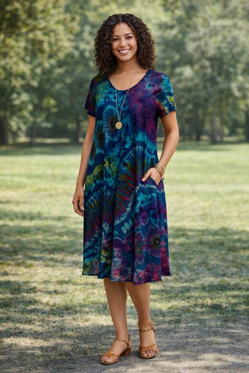 blue tie dye t shirt dress Tie Dye Radarte T-Shirt Dress with Rhinestone Detail Rodarte