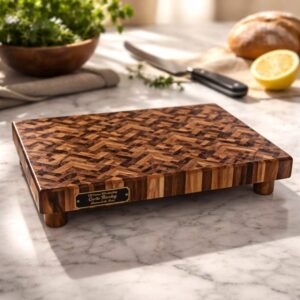 End Grain Cutting Board, Walnut Maple and Cherry, Unique Pattern, Handmade, Inset Handles, Maple Legs, 18×10.75×1.5