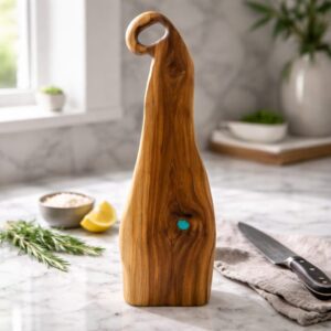 Teak Charcuterie Board, Turquoise Epoxy Accents, Handmade Cheese Board, Unique Grain, High Quality Serving Tray