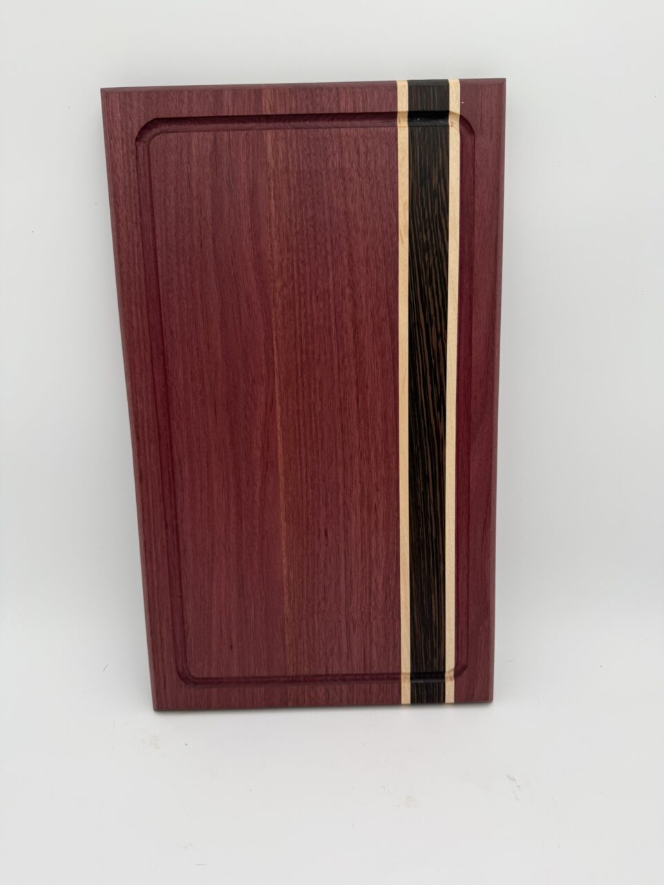 Shop Iowa Exotic Wood Cutting Board, Purple Heart Wenge Maple, Juice Groove, Brass Feet, 16.75x10x.75, Handmade, Food Safe Exotic Wood Cutting Board, Purple Heart Wenge Maple, Juice Groove, Brass Feet, 16.75x10x.75, Handmade, Food Safe