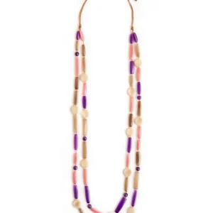 Purple and pink statement necklace made from tagua nut