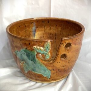 Shop Iowa Red/Gold/Green Yarn Pottery Bowl by Artist Terry Ferris Red/Gold/Green Yarn Pottery Bowl by Artist Terry Ferris