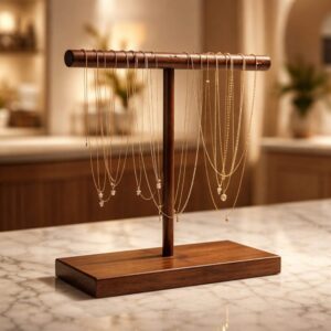 Walnut Necklace Holder Stand for Jewelry Storage, handmade wood organizer, tangle-free display, vanity dresser decor