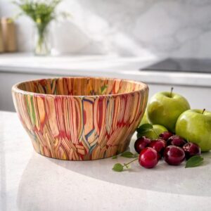 Colorburst Hand Turned Decorative Bowl, 7.25 x 3.75, popsicle stick wood and resin, fruit or salad, kitchen art
