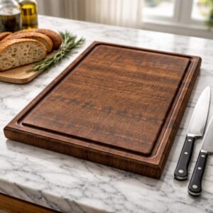Pro-Size Oak Butcher Block for Meats, end grain hardwood, drip groove, carry handles, 20.25x13x1.5, durable kitchen gift