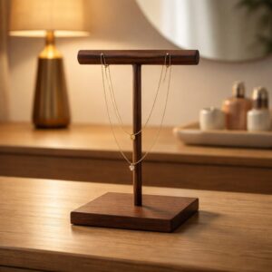 Walnut Small Necklace Holder Stand for Jewelry, handmade desk organizer, unique gift for her, minimal display, functional storage