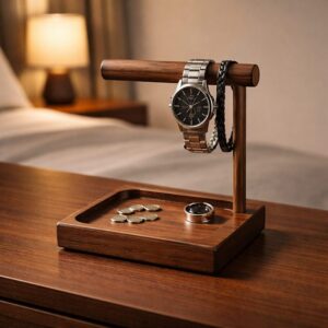 Men’s Valet Tray and Watch Stand, handmade wood organizer, nightstand catchall, bracelet holder, unique gift for him