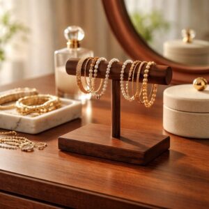 Handcrafted Walnut Bracelet Holder Stand, solid wood display, jewelry organizer, dresser top storage, minimal design, gift ready