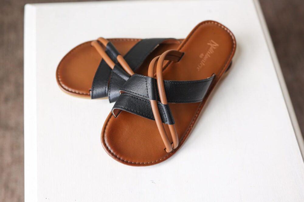 Zara Two-Tone Criss Cross Summer Sandal Slides – Black & Tan  display picture 1