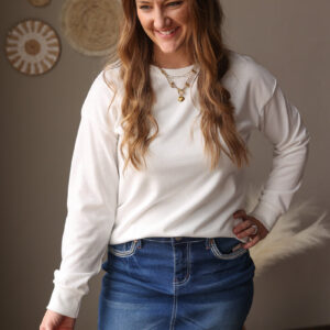 White Dropped Shoulder Long Sleeve Top