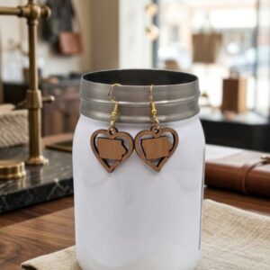 Cherry Wood State of Iowa Heart Earrings