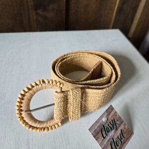 Shop Iowa Camel Boho Beaded Straw Woven Stretch Belt Camel Boho Beaded Straw Woven Stretch Belt
