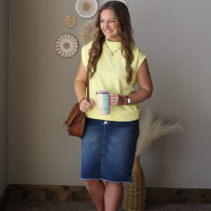 Shop Iowa Sunshine Yellow Mock Neck Cap Sleeve Top with Pockets Sunshine Yellow Mock Neck Cap Sleeve Top with Pockets