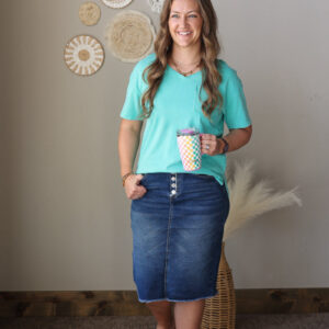 Brooke Mint Mineral Wash V-Neck Pocket Tee