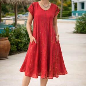 Shop Iowa Tie-Dye Shibori Cap Sleeve Dress – Red Tie-Dye Shibori Cap Sleeve Dress – Red