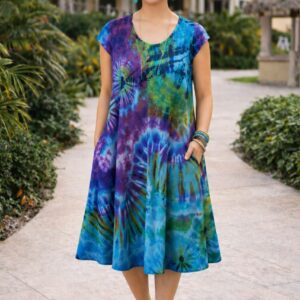 Shop Iowa Tie-Dye Dress Cap Sleeves Turquoise Tie-Dye Dress Cap Sleeves Turquoise