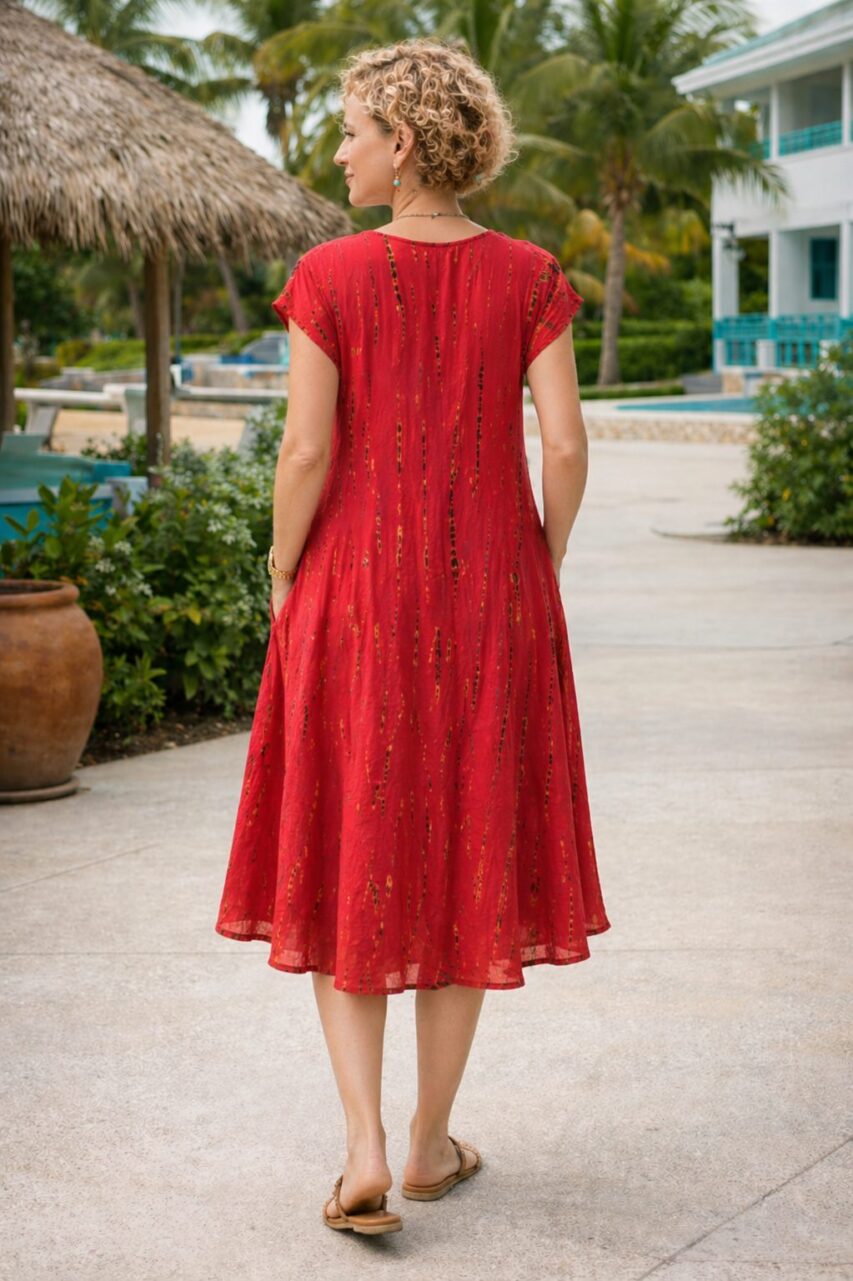 Shop Iowa Tie-Dye Shibori Cap Sleeve Dress – Red Tie-Dye Shibori Cap Sleeve Dress – Red