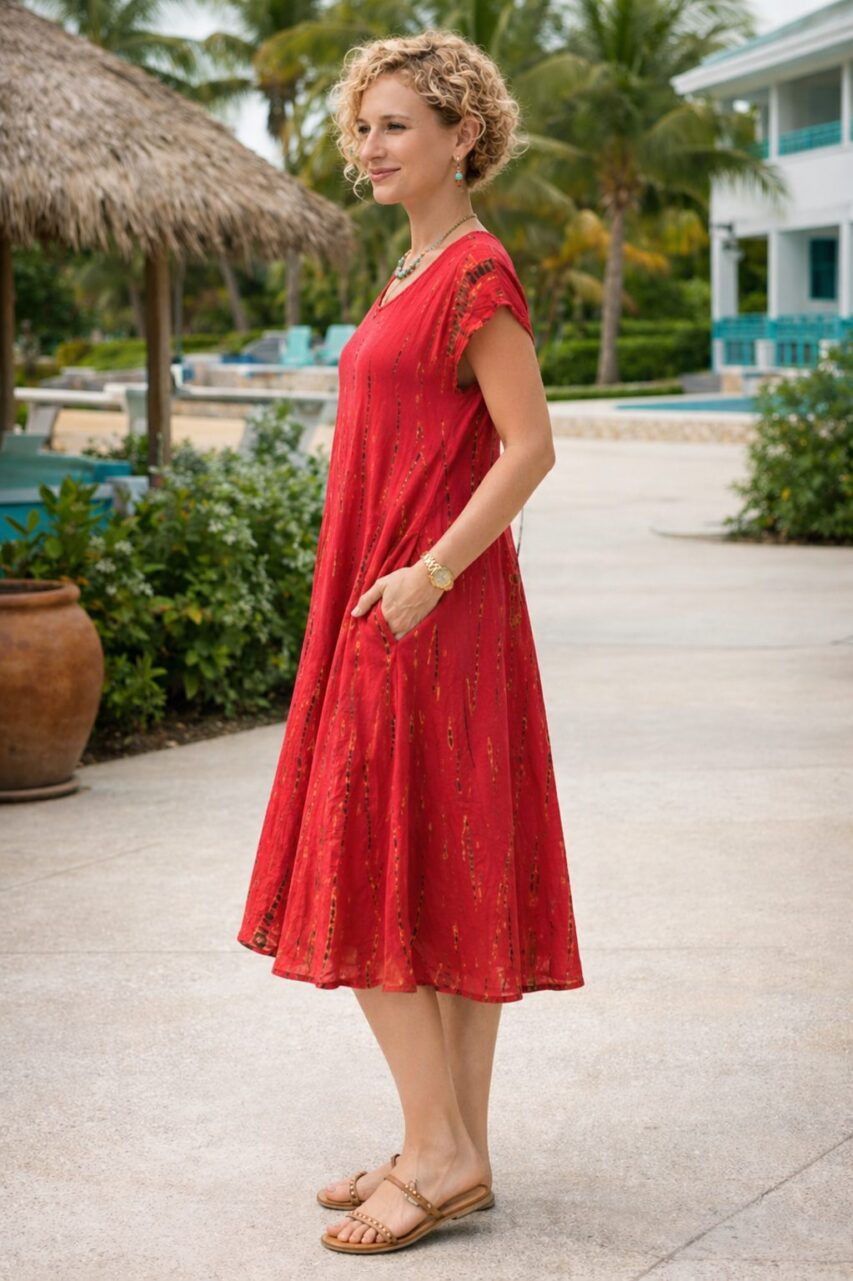 Shop Iowa Tie-Dye Shibori Cap Sleeve Dress – Red Tie-Dye Shibori Cap Sleeve Dress – Red