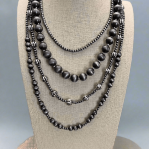 Shop Iowa Faux Sterling Pearl Layered Necklace Set — 4-Piece Burnished Silver Western Layering Set (16″ / 18″ / 20″ / 22″) Faux Sterling Pearl Layered Necklace Set — 4-Piece Burnished Silver Western Layering Set (16″ / 18″ / 20″ / 22″)