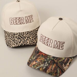 “Beer Me” Embroidered Leopard or Camo Trucker Hat