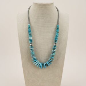 Light Blue Turquoise Graduated Necklace with Sterling Silver Pearls & Hematite – 23 inch