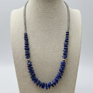 Graduated Lapis Necklace with Sterling Pearl & Hematite — 22 inch