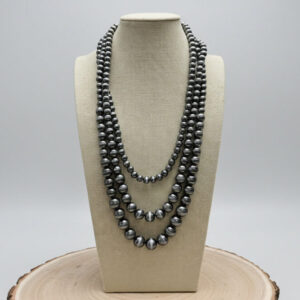 Triple Strand Burnished Faux Sterling Pearl Necklace – Western Layered Set