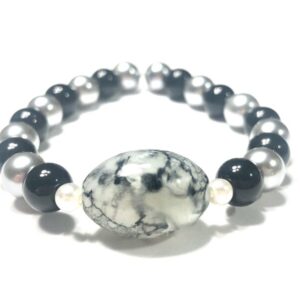 Handmade Black & Grey Oval Stretch Bracelet
