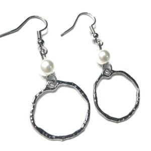 Shop Iowa Handmade White Glass Pearl Bead Hoop Earrings Handmade White Glass Pearl Bead Hoop Earrings