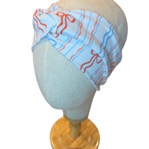 faux Twist Adult Headband – Red, White and Blue Bows/Stripes