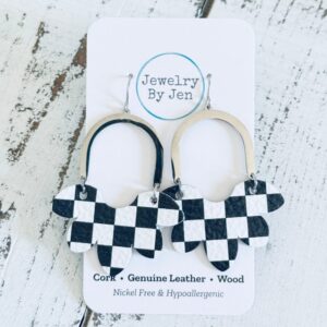 Shop Iowa Split Flower Earrings: Black & White Checkered Split Flower Earrings: Black & White Checkered