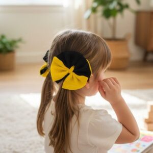 Black & Yellow Shredded Hair Bow Set | Textured Boutique Style Bow Clips for Girls | School Spirit Hair Accessories