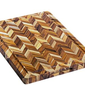 Large Organic Teak Cutting Board with Herringbone Pattern