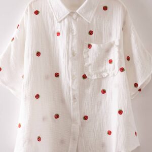 Fruit Embroidery Oversized Gauze Shirt Top