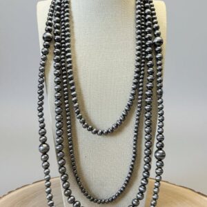 Shop Iowa Western 4-Strand Burnished Faux Sterling Pearl Necklace — Long Layered Set (22″-35″) Western 4-Strand Burnished Faux Sterling Pearl Necklace — Long Layered Set (22″-35″)