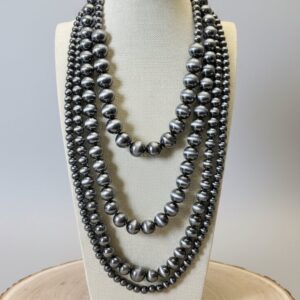 Four Strand Burnished Faux Sterling Pearl Necklace – Western Layered Set