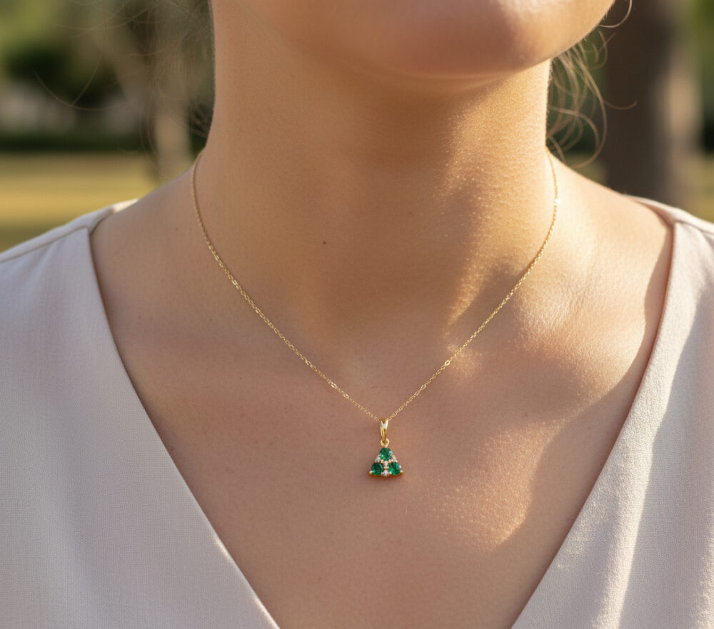 Shop Iowa 14K gold, Diamond and Dainty Emerald Necklace 14K gold, Diamond and Dainty Emerald Necklace