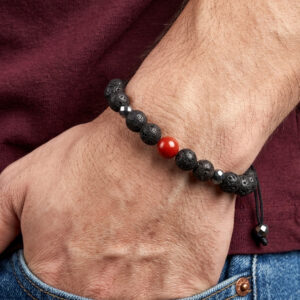 Unisex Red Jasper and Lava Rock Bracelet