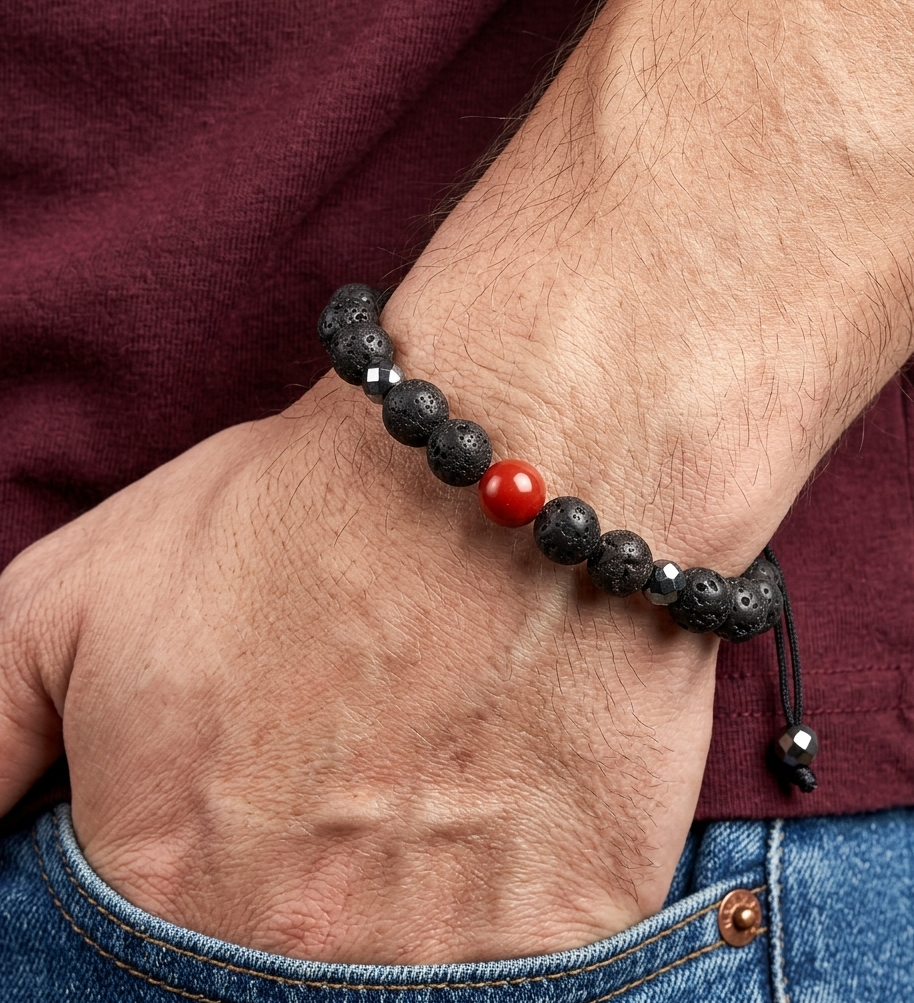 Unisex Red Jasper and Lava Rock Bracelet – Shop Iowa