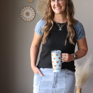 Carbon Grey Denim Detail Top