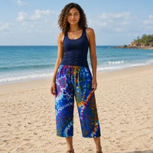 Tie Dye Capri Pants w/Hip Pocket Blue