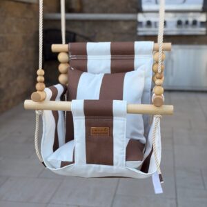 Shop Iowa Outdoor High Back Baby & Toddler Swing-Wide Brown & White Stripe Outdoor High Back Baby & Toddler Swing-Wide Brown & White Stripe
