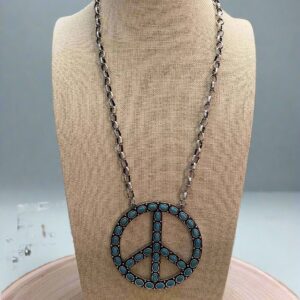 Western Turquoise Peace Pendant Necklace — 22 Inch Statement with 3″ Pendant