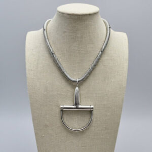 Western Silver Horse Bit Statement Necklace with Rhinestone Snake Chain — Bold Equestrian Jewelry
