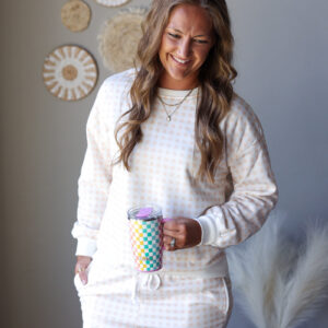 Cheery Apricot Checkered Pullover Top & Short Lounge Set
