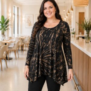 Shop Iowa Black/Taupe Tie Dye Long Sleeve Tunic Black/Taupe Tie Dye Long Sleeve Tunic
