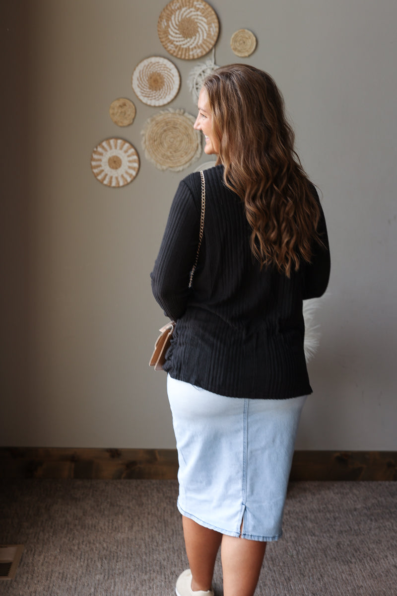 Shop Iowa Black Ribbed Open Front Comfort Cardigan with Pockets Black Ribbed Open Front Comfort Cardigan with Pockets